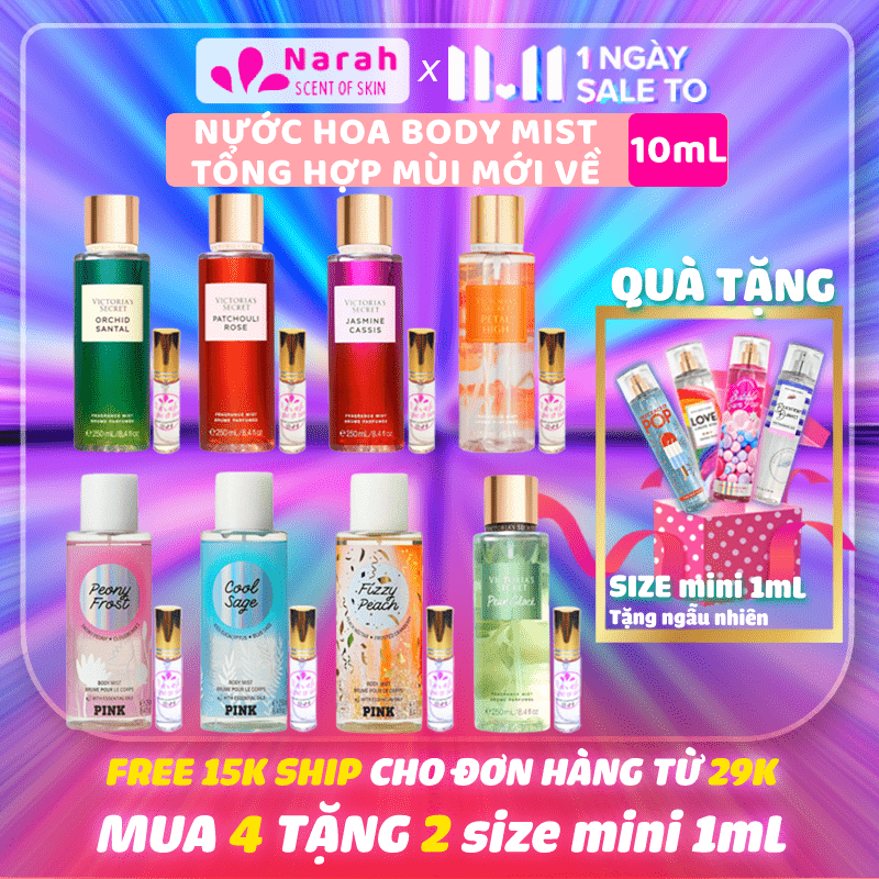 [NEW ARRIVALS] Xịt thơm toàn thân body mist chiết Bath and body works Victoria Secret & Pink Mỹ đủ mùi mới hương nước hoa & dưỡng ẩm da size chiết 10ml - Narah ScentOfSkin