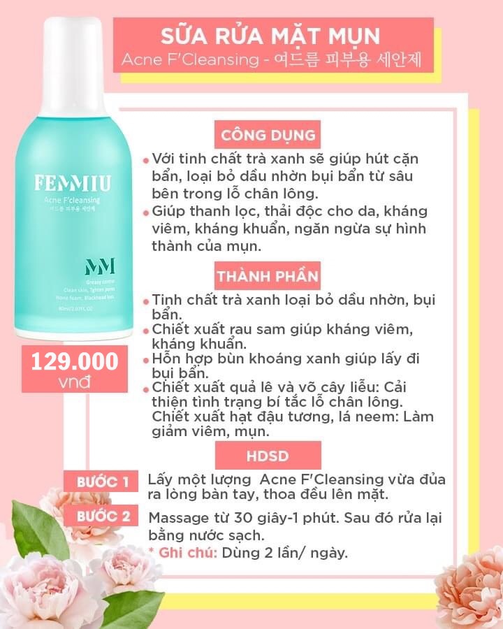 Sữa Rửa Mặt Sạch Sâu Làm Trắng Da Giam Đầu Đen Cho Da Dầu Mụn Femmiu 80ml
