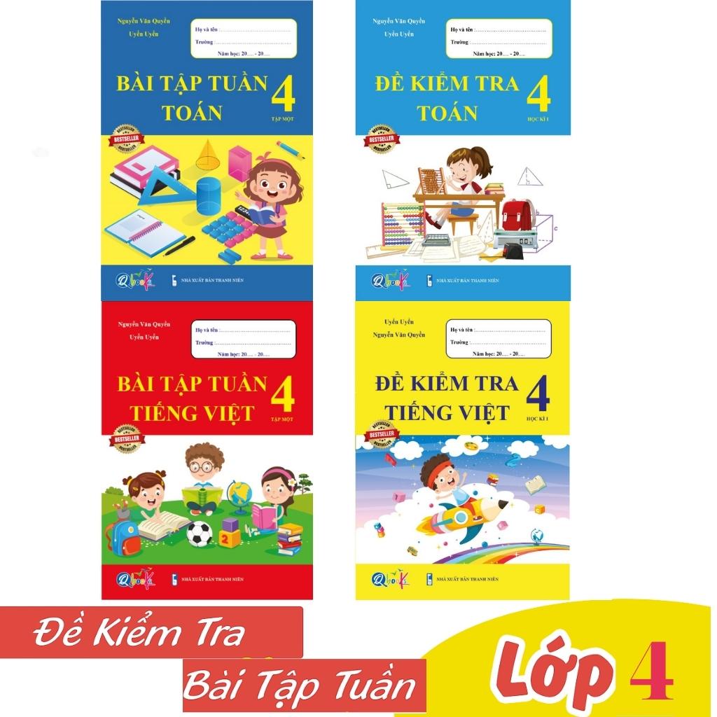 Sách combo 4 cuốn bài tập tuần và đề kiểm tra toán tiếng việt 4 học kì 1