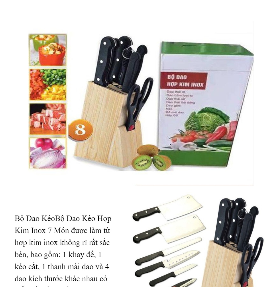 BỘ DAO 7 MÓN CAO CẤP KÈM ĐẾ VÁT DAO GỖ SANG TRỌNG - BỘ DAO 7 MÓN - DAO THÉP KHÔNG GỈ - DAO ĂN UỐNG - DỤNG CỤ PHÒNG BẾP - DỤNG CỤ PHÒNG ĂN - DỤNG CỤ PHÒNG KHÁCH - DỤNG CỤ NẤU ĂN - DỤNG CỤ HỖ TRỢ NẤU BẾP - THỰC PHẨM ĂN UỐNG
