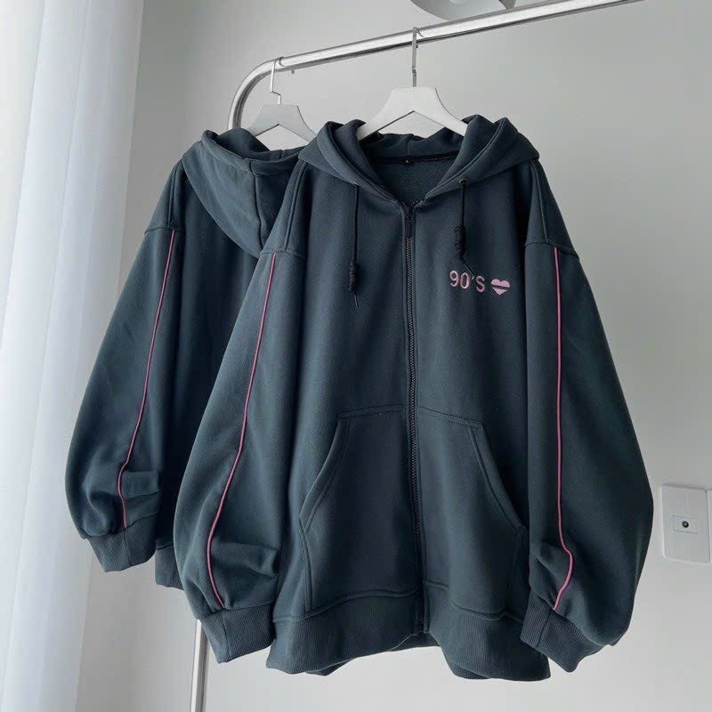 HOÀN TIỀN 15% - Áo khoác hoodie dây kéo form rộng nam nữ chất nỉ ngoại Thêu 90s Áo khoác hoodie zip form rộng nam nữ chất nỉ ngoại TP33