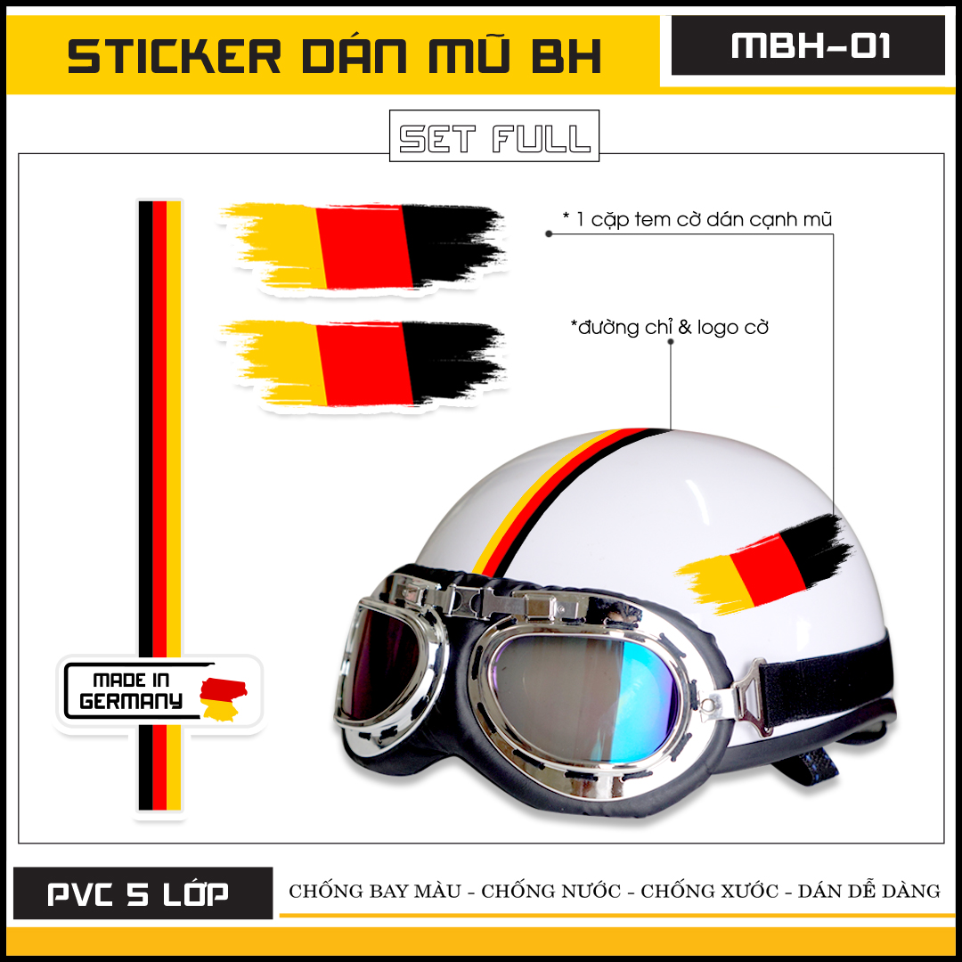Sticker Dán Mũ Bảo Hiểm Cờ Đức Mã  MBH-01 - Hình Dán Mũ Bảo Hiểm Chất Liệu Decal Chống Nước Cắt Sẵn Thiết Kết Bởi Azsticker
