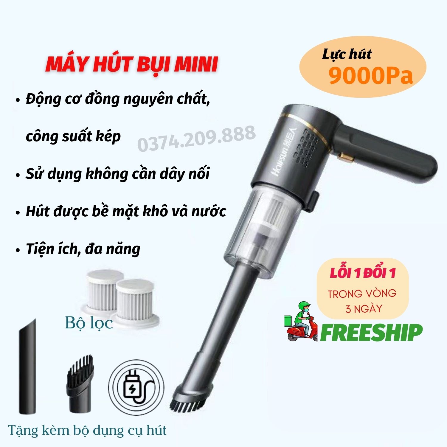 Máy hút bụi máy hút bụi cầm tay mini cho ô tô sofa giường ngủ siêu mạnh bách hoá daiki