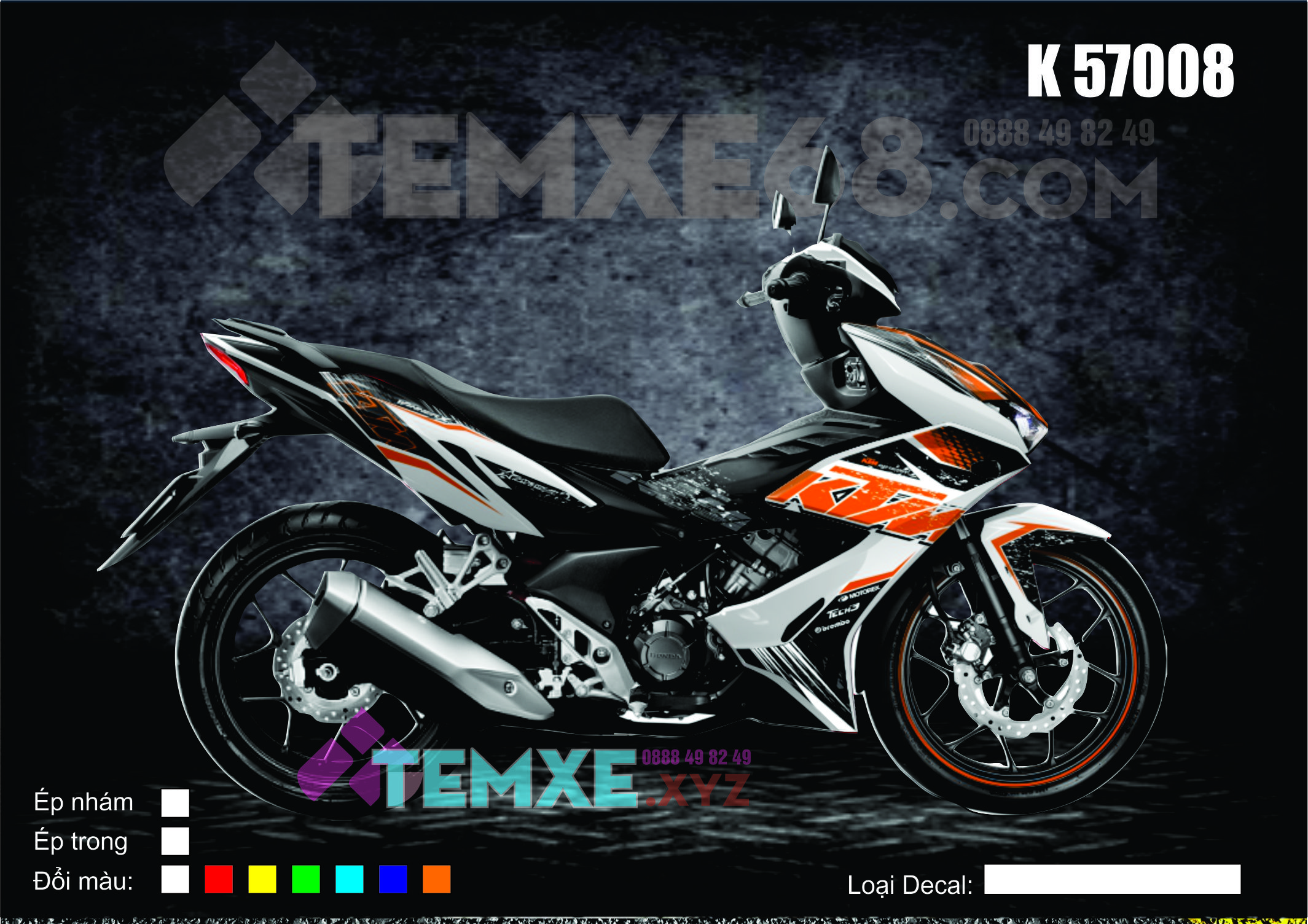 Tem xe trùm Winner X mẫu KTM Trắng cam