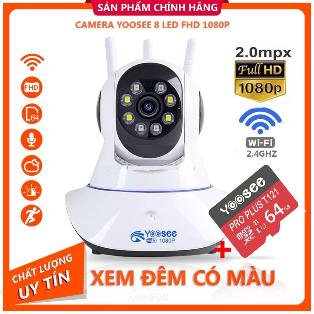 Camera Yoosee 8Led Mẫu Mới - Full HD 1080P - Xem Đêm Có Màu - Xoay 360 độ