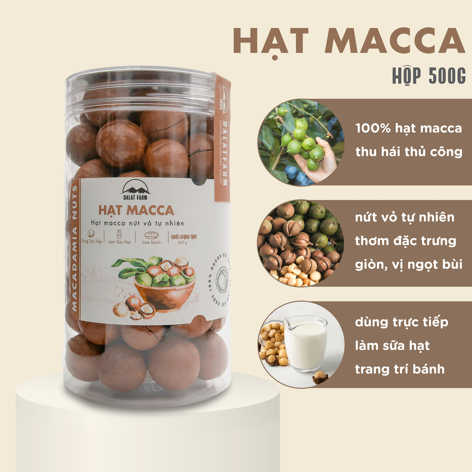 Hạt Macca DalatFarm - Hộp 500g