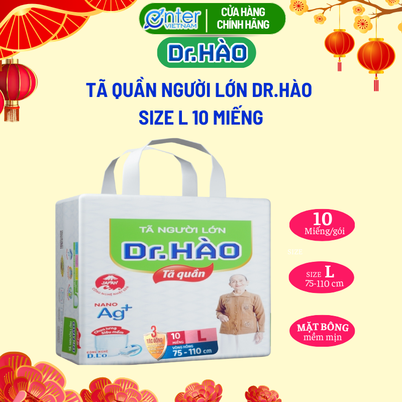 Hàng Chính Hãng Tã quần người lớn Dr.Hào size L gói 10 miếng. Tã quần bỉm quần người già bỉm cho người bệnh tả quần người lớn siêu thấm khô thoáng kháng khuẩn chống hăm khử mùi. Tả giấy người lớn