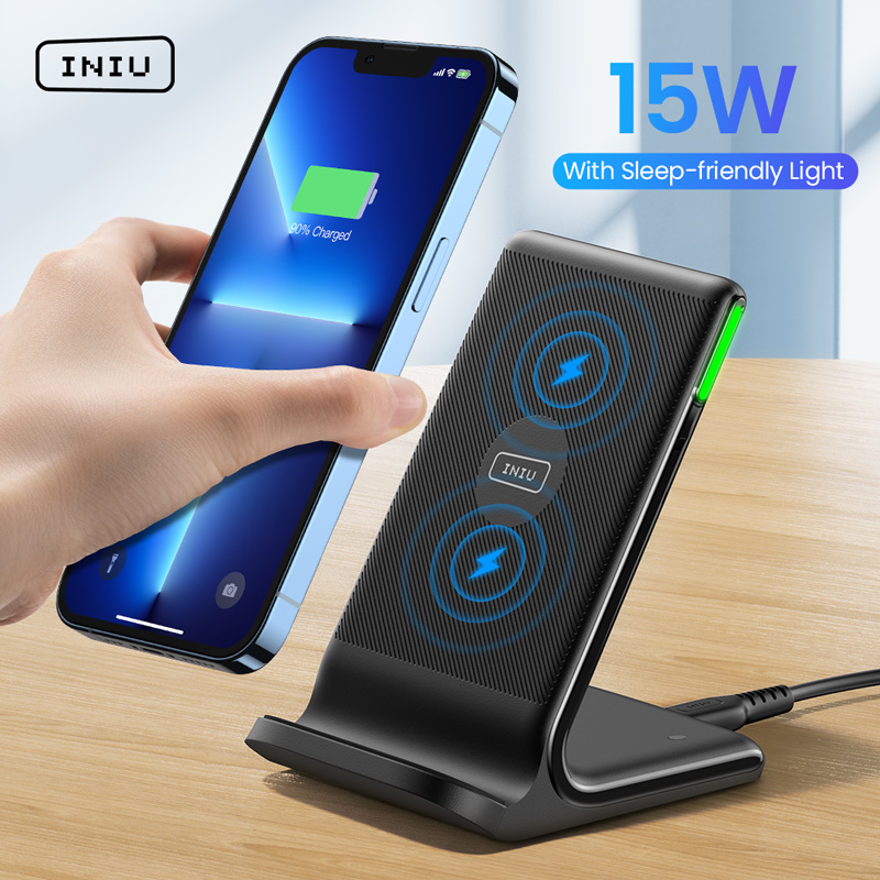 Iniu sạc không dây 15w sạc nhanh đứng cho 14 13 12 11 pro max samsung galaxy s22 s21 s20 s10 pixel