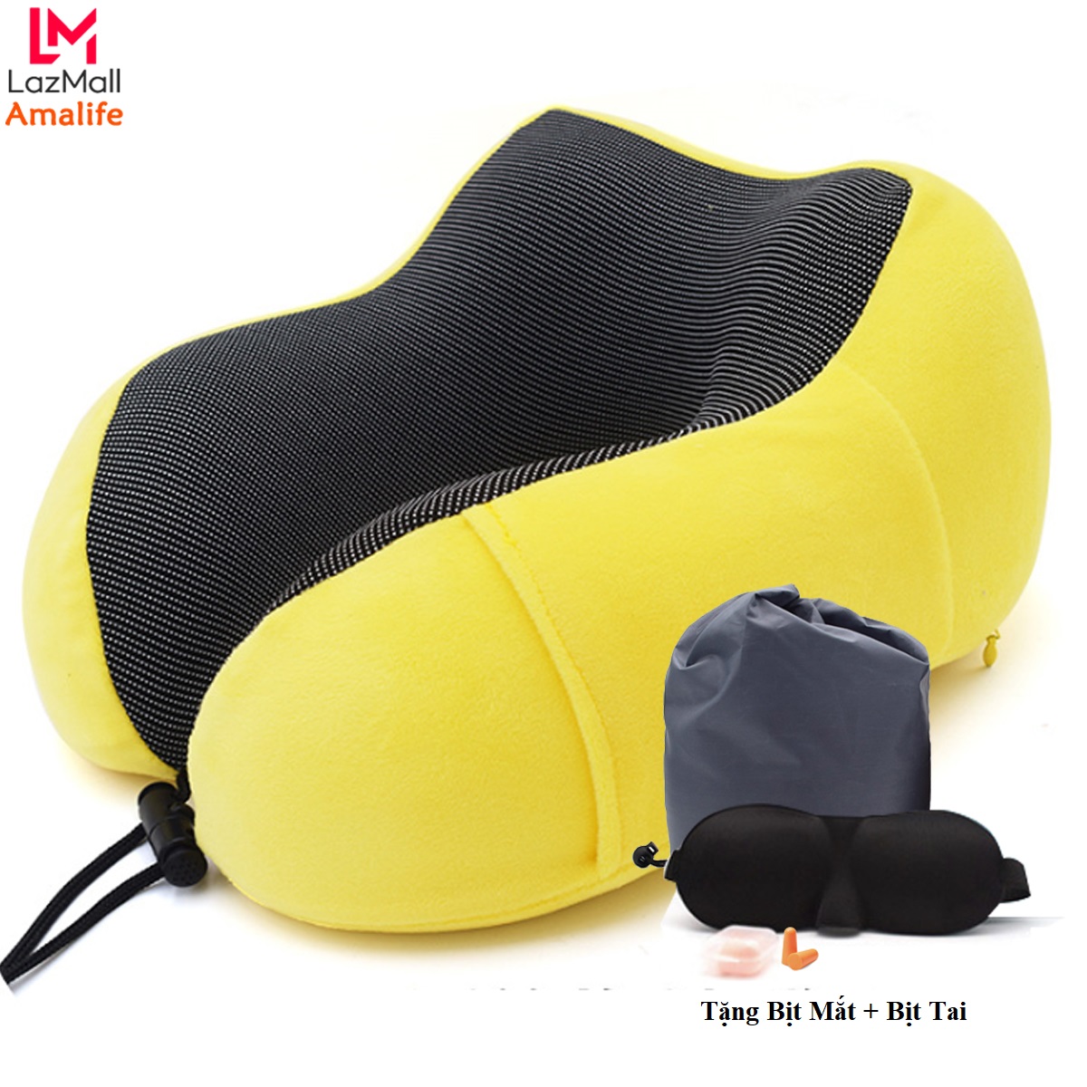 Gối Chữ U kèm Bịt Mắt, Bịt Tai – Gối Ngủ Du Lịch Tựa Đầu Chống Mỏi Chất Liệu Memory Foam Chính Hãng Amalife - AMA02
