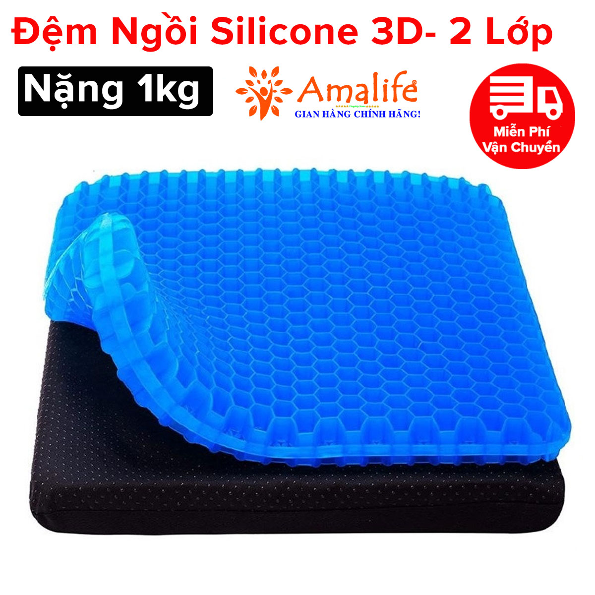 Đệm Ngồi 3D Silicon 2 Lớp 1kg Tổ Ong Lót Ghế Thoáng Khí Chống Đau Mỏi Lưng Thế Hệ Mới – Đệm Kèm Túi Bọc Ngoài Cao Cấp Đệm Làm Mát Chỗ Ngồi Chính Hãng Amalife