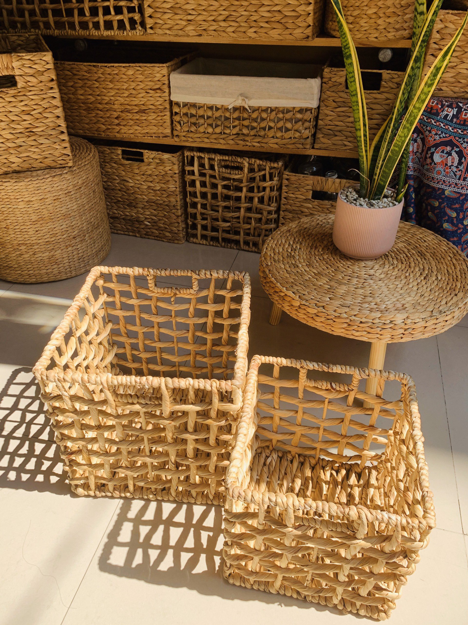 Giỏ lục bình vuông có tay cầm nhiều kiểu đan hàng thủ công mỹ nghệ phong cách vintage