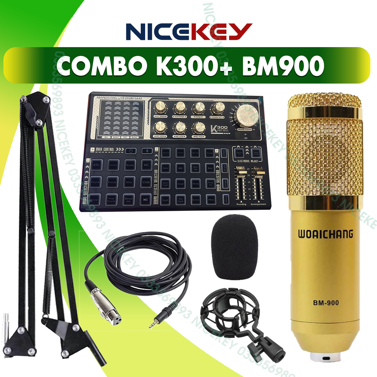 Combo SoundCard K300, Micro BM900 Thu Âm, Livestream Auto Tun ⚡BH 1 NĂM⚡ Giả Giọng Và Các Hiệu Ứng Cao Cấp