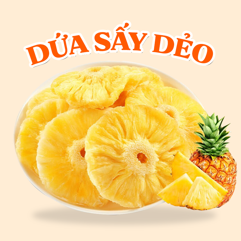 Dứa Sấy Dẻo Tự Nhiên Không Đường, Thơm sấy dẻo Đặc Biệt hộp 250g/500g