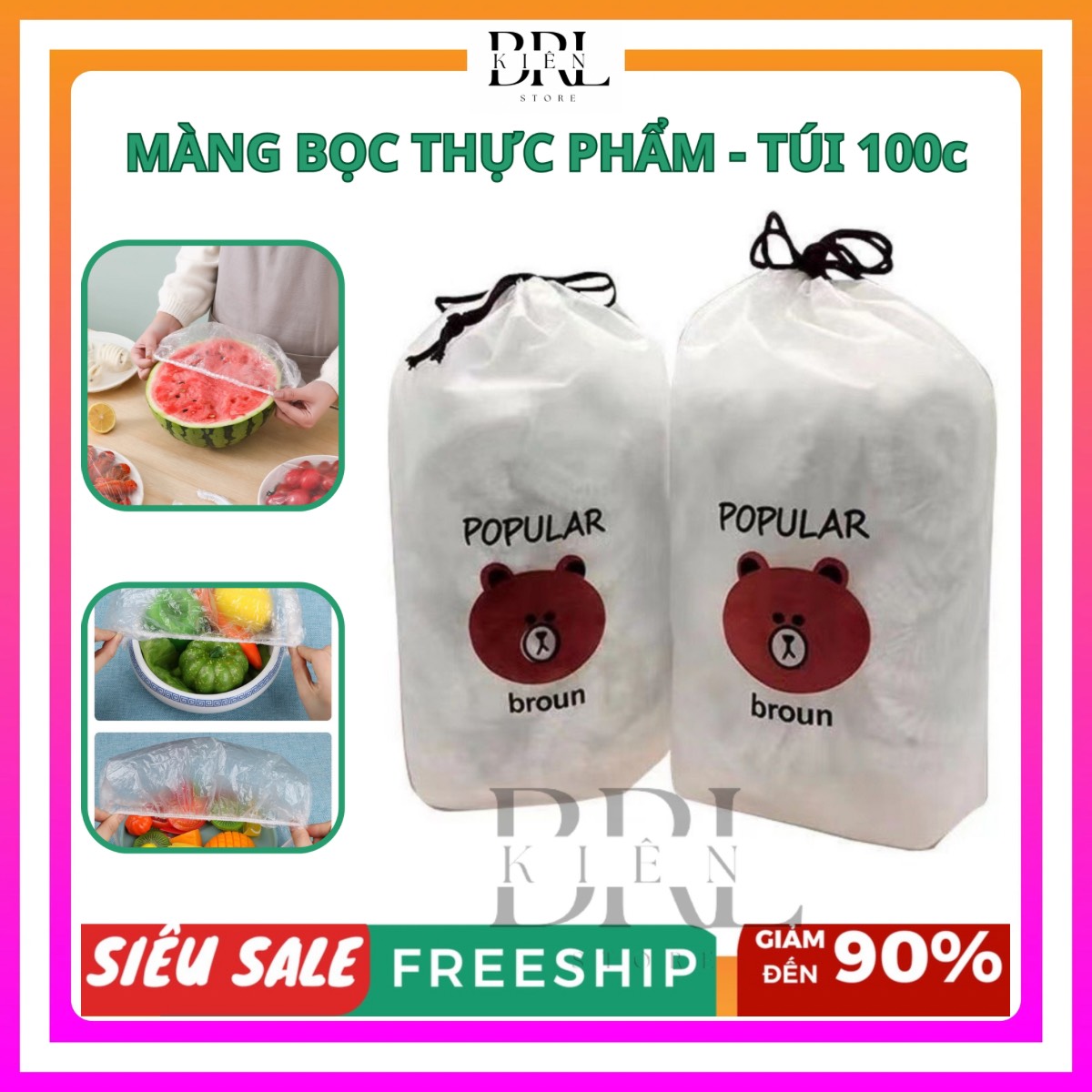 Túi 100 chiếc màng bọc thực phẩm đa năng - túi gấu bọc thực phẩm tiện lợi