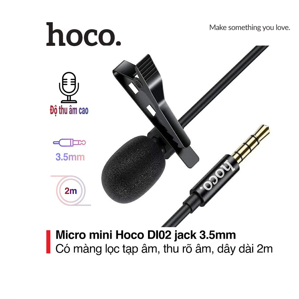 Micro mini jack 3.5mm Hoco DI02 màng lọc âm khử tiếng ồn , thu âm nhạy dây dài 2m