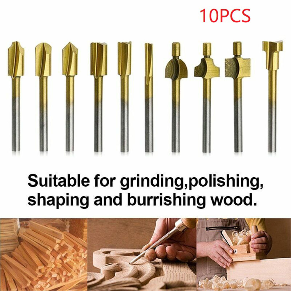 10 mũi dao phay hss mini bằng titan 3mm cái/bộ dụng cụ xoay thân dao tỉa - bộ mũi khắc gỗ - mũi điêu khắc gỗ