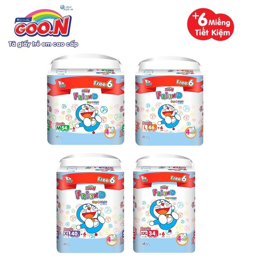 [CỘNG 6 MIẾNG] Bỉm / Tã quần Goo.N Friend Doremon gói cực đại M54 / L46 / XL40 / XXL34 / XXXL22