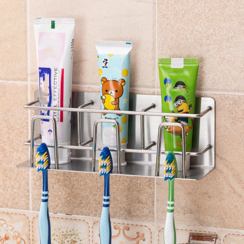 Kệ inox sus 304 dán tường đựng bàn chải, kem đánh răng