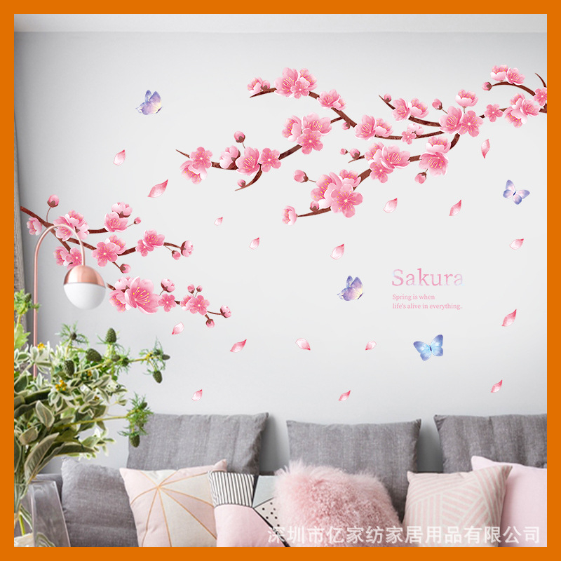 Decal dán tường cành đào hồng phai QR9197 trang trí phòng khách, phòng ngủ