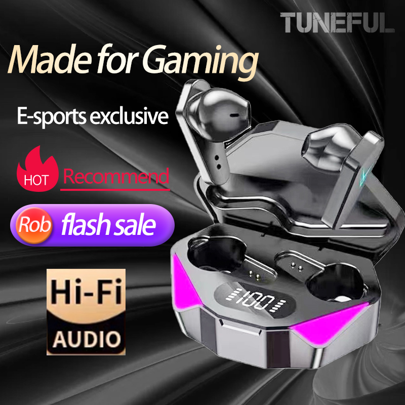 Tuneful Tai nghe chơi game bluetooth Tai nghe Gaming X15 TWS Bluetooth 5.3 Không dây tích hợp mic đàm thoại và chế độ gaming độ trễ cực thấp