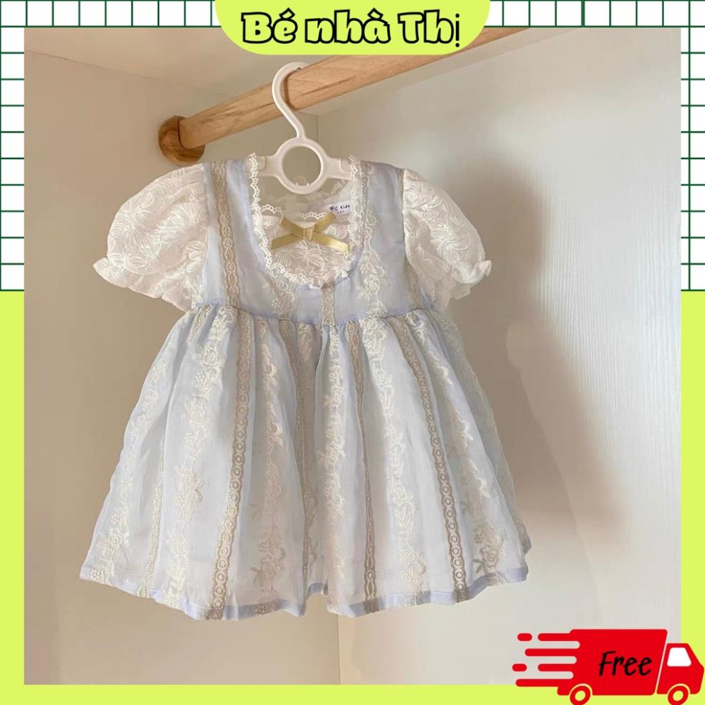 Váy bé gái dáng xòe tay bồng công chúa viền cổ bèo nhún vx10 - bé nhà thị