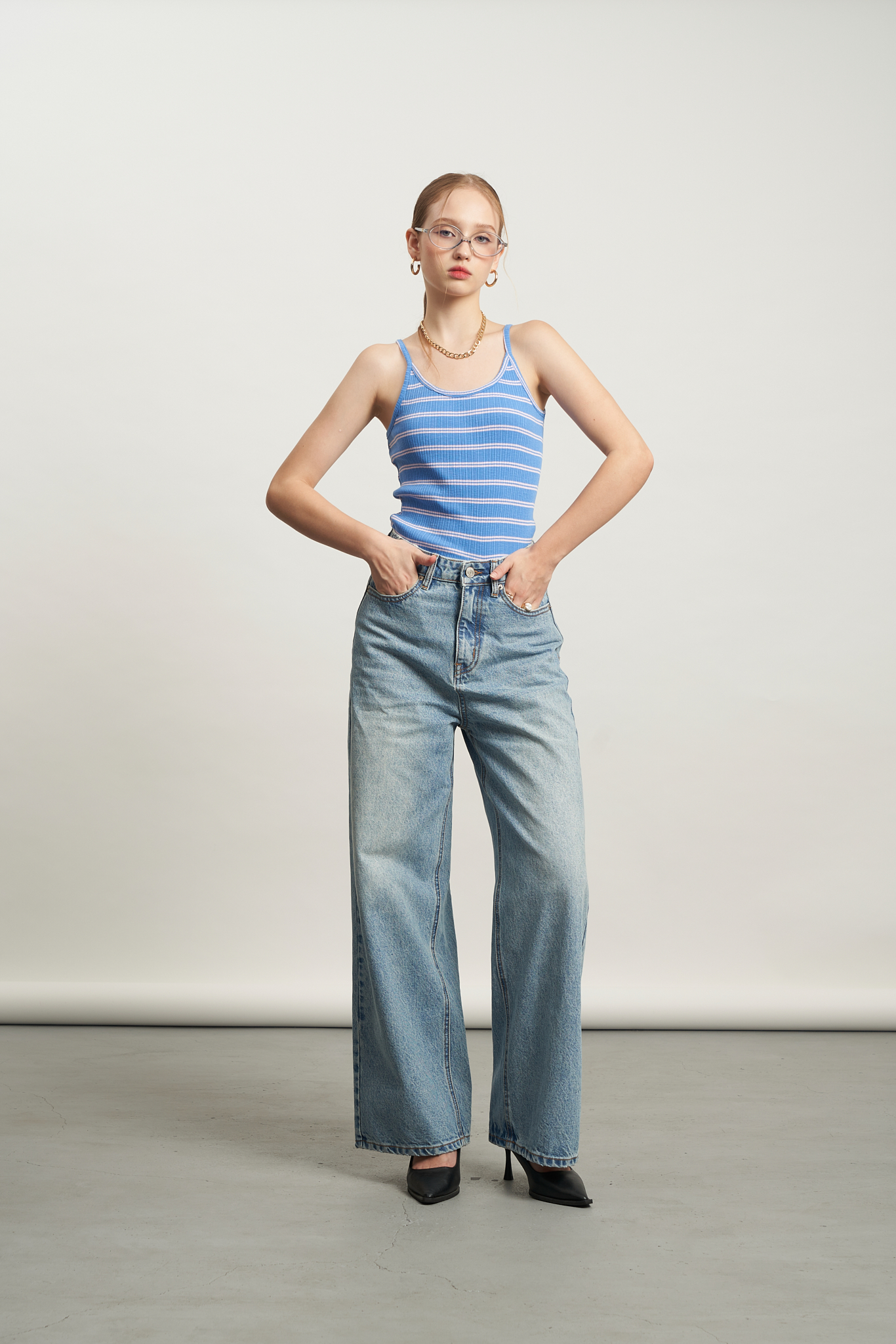 Quần jeans nữ pierre ống rộng dáng suông khâu by cq