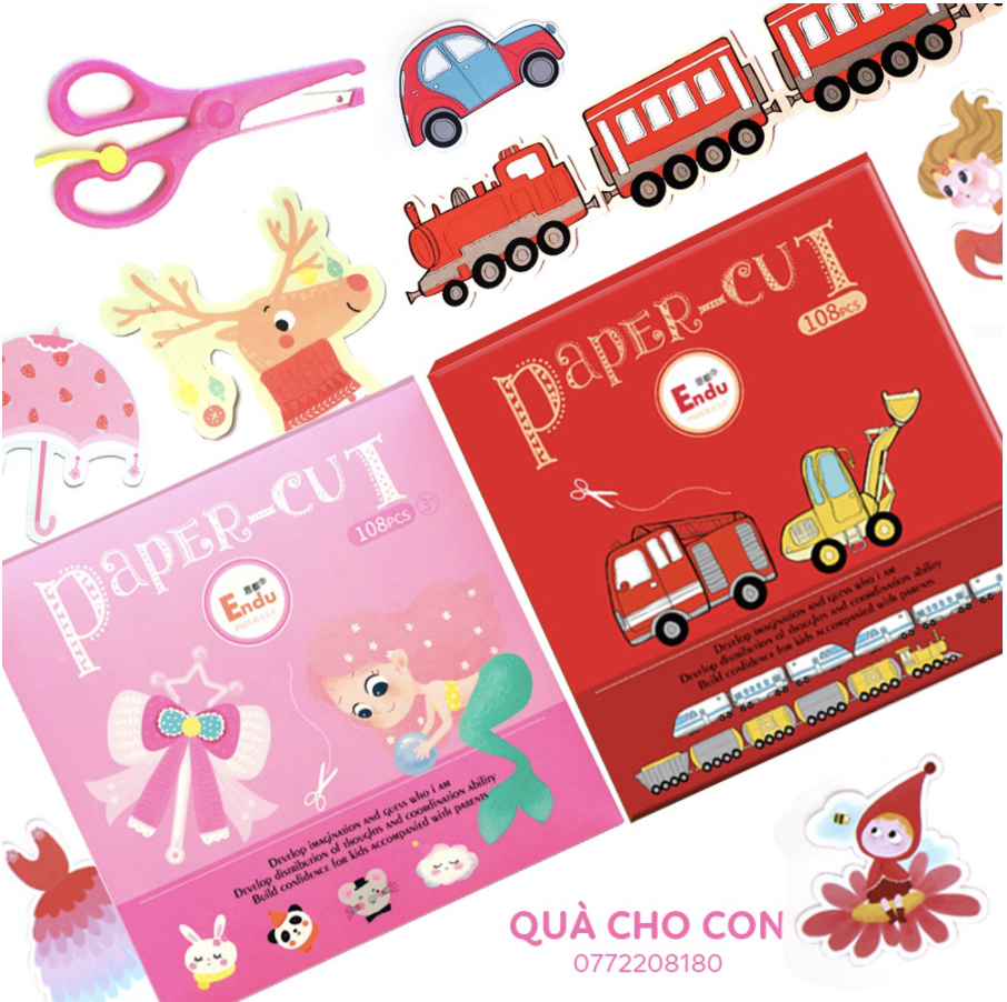 Endu - bộ cắt giấy thủ công tặng kèm kéo an toàn cho bé - bookidvn