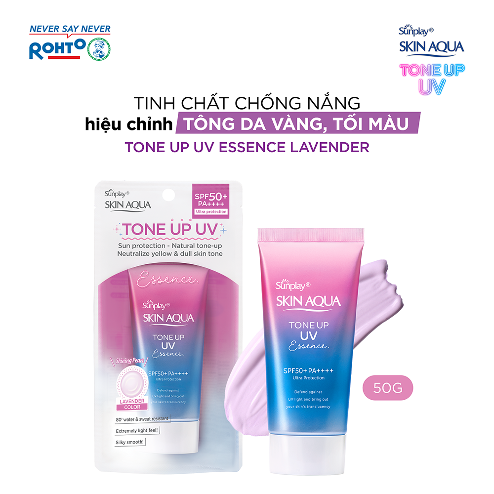 Kem chống nắng nâng tông Skin Aqua Tone up Lavender cho da tối màu & da vàng, dạng tinh chất Sunplay Skin Aqua Tone Up UV Essence Lavender SPF 50+ PA++++ 50g