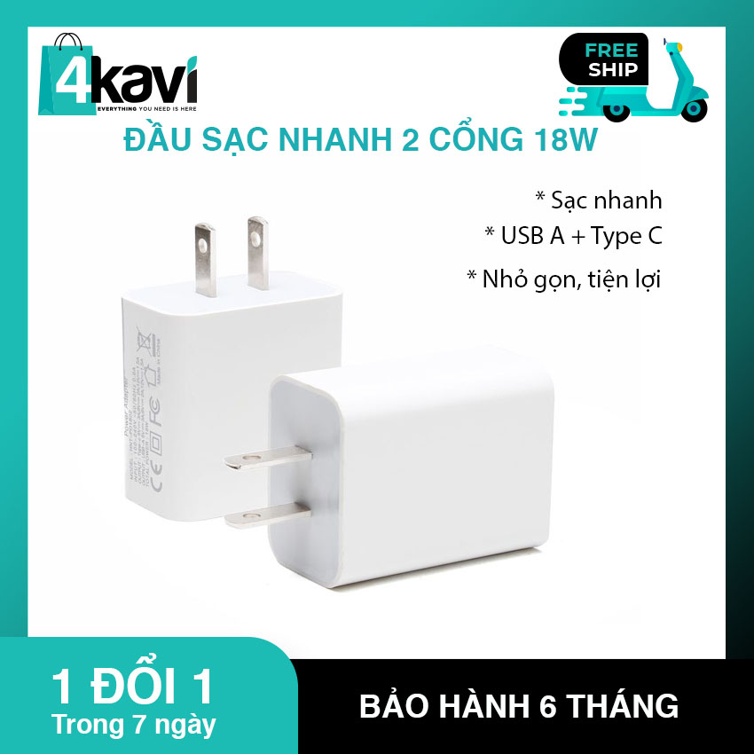 Cốc Củ Sạc Nhanh đa năng 2 cổng USB và Type-C Quick charge 3.0 cho smartphone Tablet. 1 ĐỔI 1 TRONG 7 NGÀY, BẢO HÀNH 6 THÁNG BỞI 4KAVI