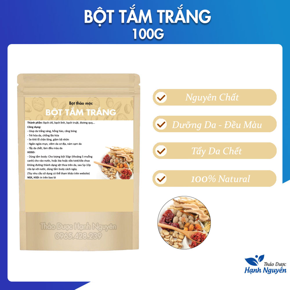 Bột tắm trắng thảo mộc nguyên chất 100g - Thảo dược hạnh nguyên