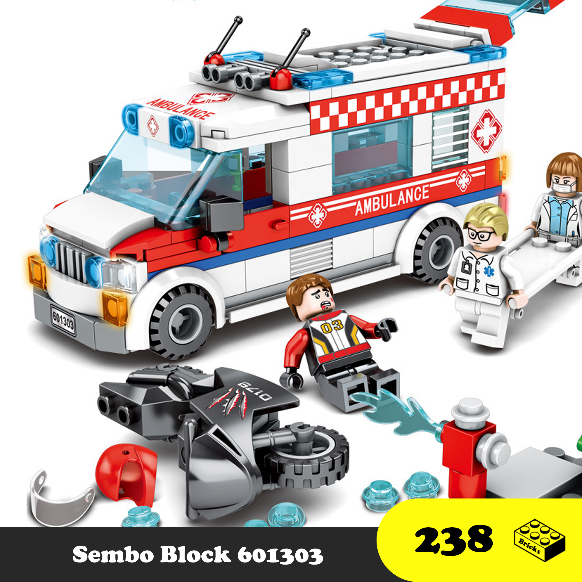 Đồ chơi Lego lắp ráp xe cứu thương người tai nạn - Sembo Block 601303 - Xếp hình thành phố ước mơ