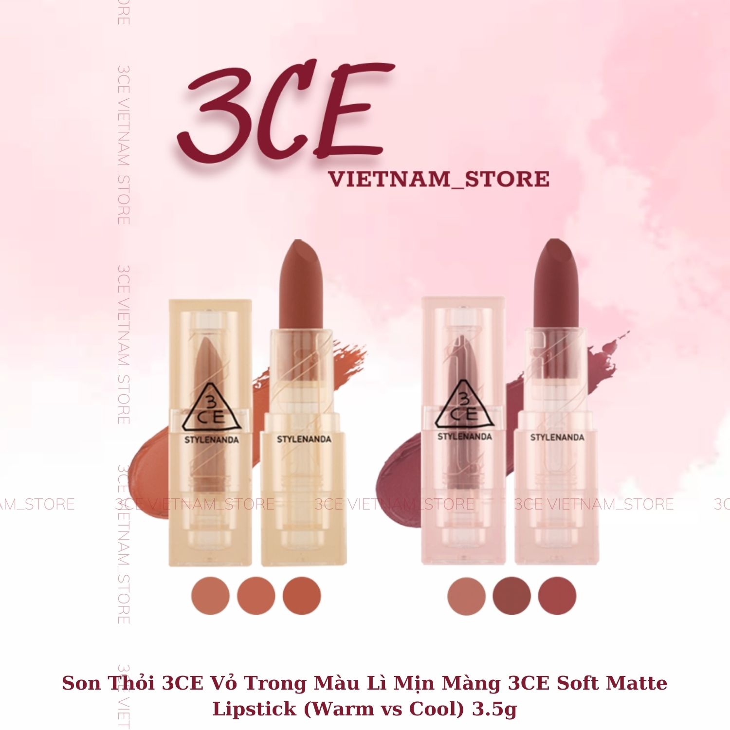 Son thỏi 3ce soft matte lipstick warm & cold edition 3.5g
