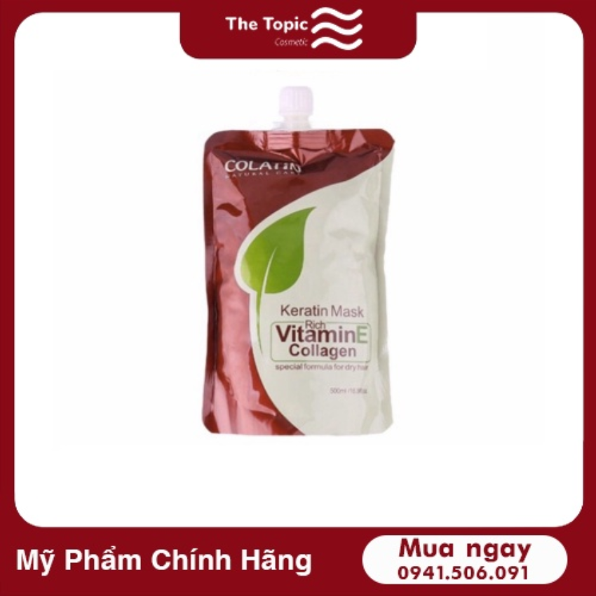 Mặt nạ ủ tóc hấp Túi Vitamin E COLATIN Keratin Mask 500ml, hấp tóc, hấp dưỡng tóc, hấp hũ, làm đẹp, chăm sóc tóc