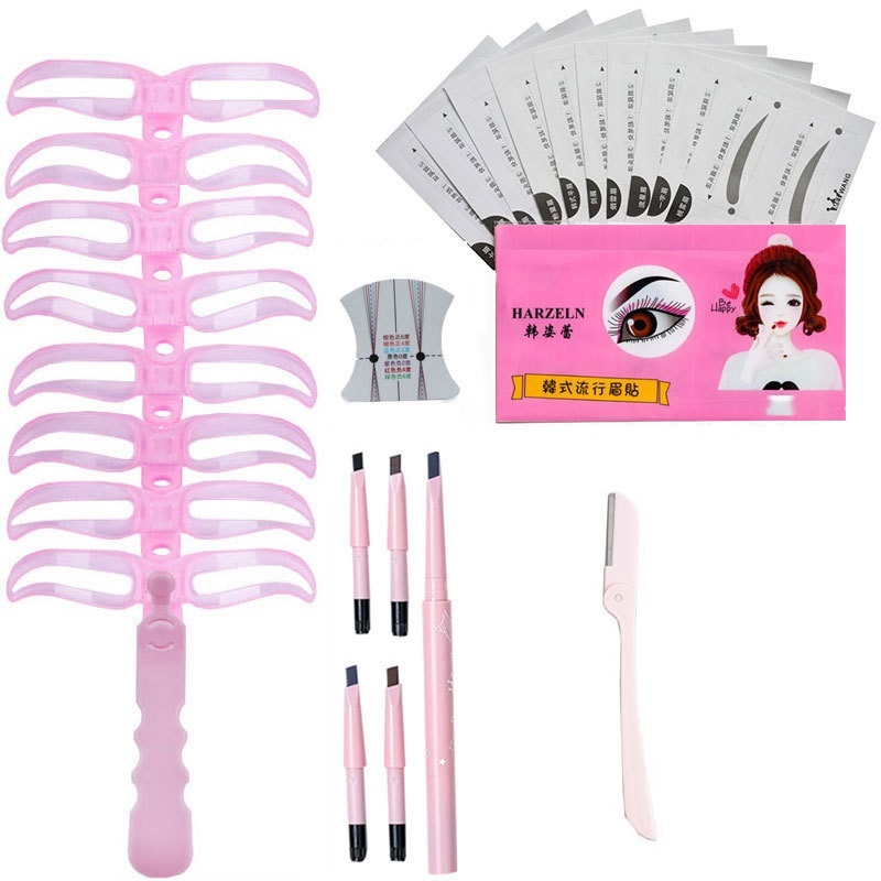 [HCM]Bộ 8 khuôn kẻ lông mày+4 chì kẻ lông mày+12 khuôn giấy+1 dao cạo