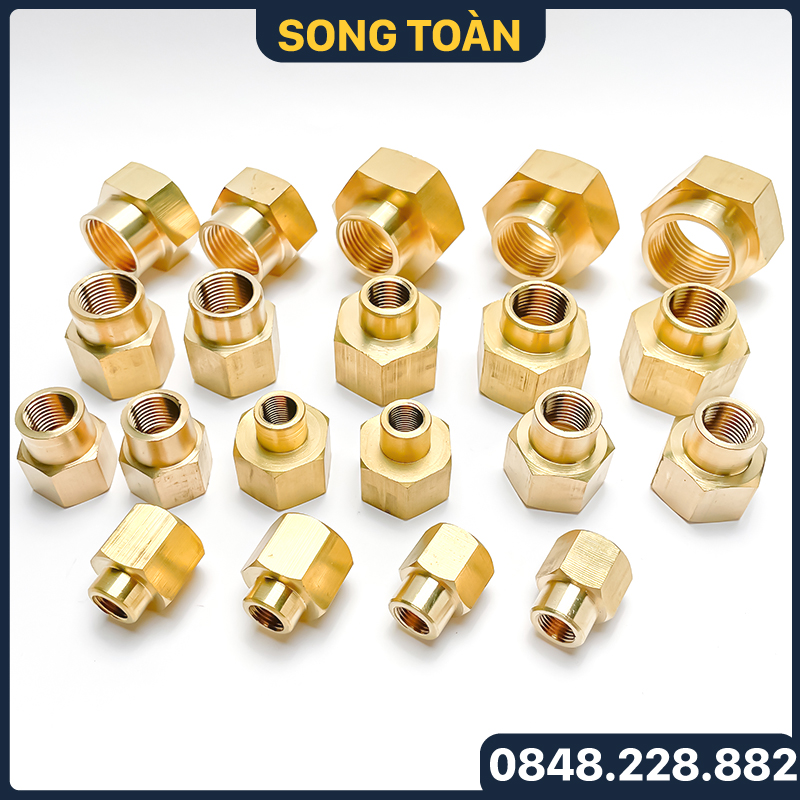 Măng Sông Thu, Nối Giảm Hai Đầu Ren Trong 9.6 13 17 21 27 34 - Bằng đồng