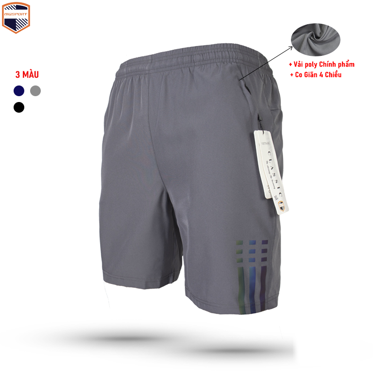 Quần short nam thể thao 3 sọc big sport quần đùi nam chất vải poly mềm mại co giãn 4 chiều thoáng mát bs33