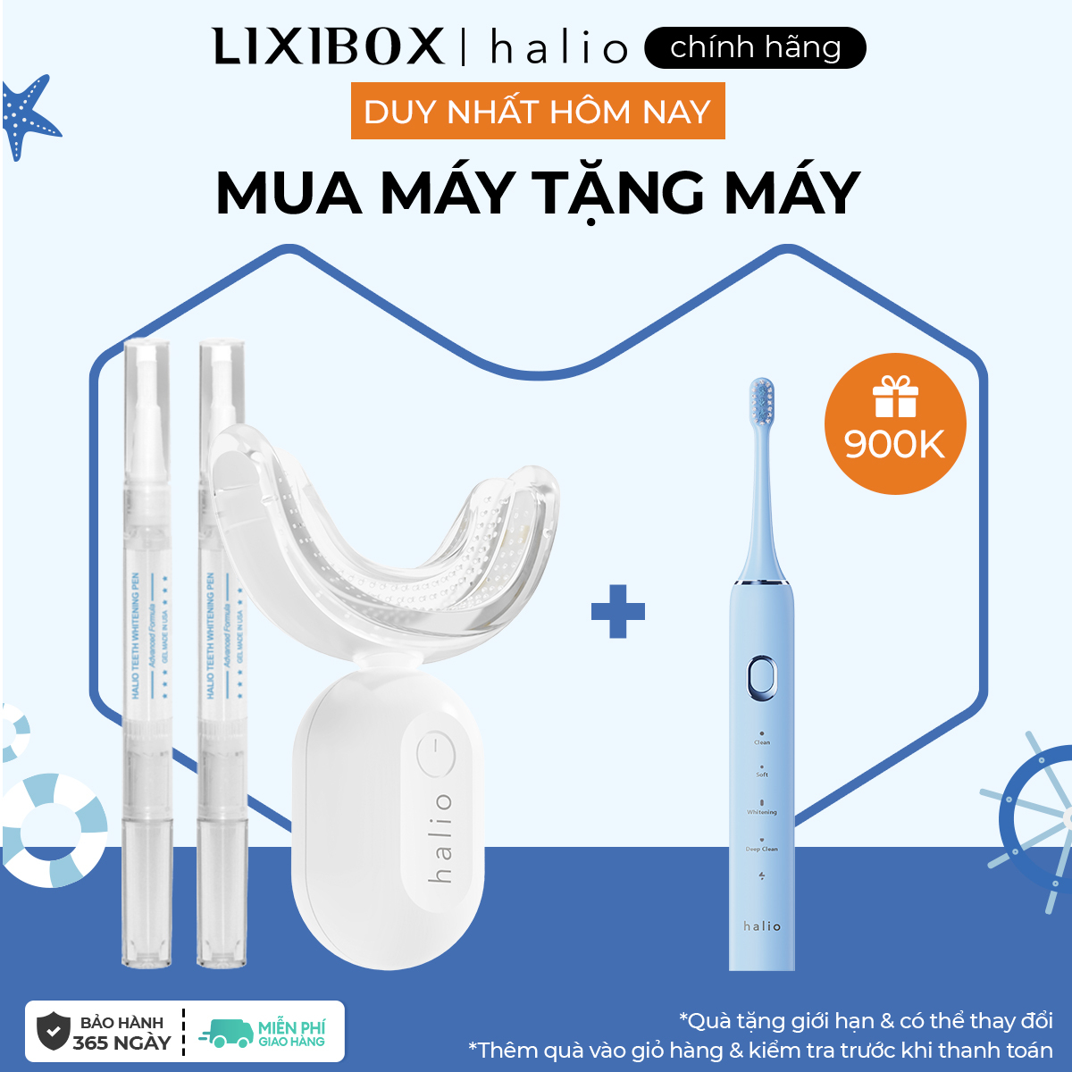 Combo Kit Tẩy Trắng Răng Halio Professional Teeth Whitening Enhancer ánh sáng xanh