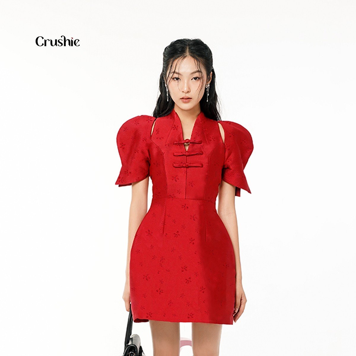 Đầm nữ thiết kế Crushie váy liền dáng chữ A tay phồng phối nơ Celina dress