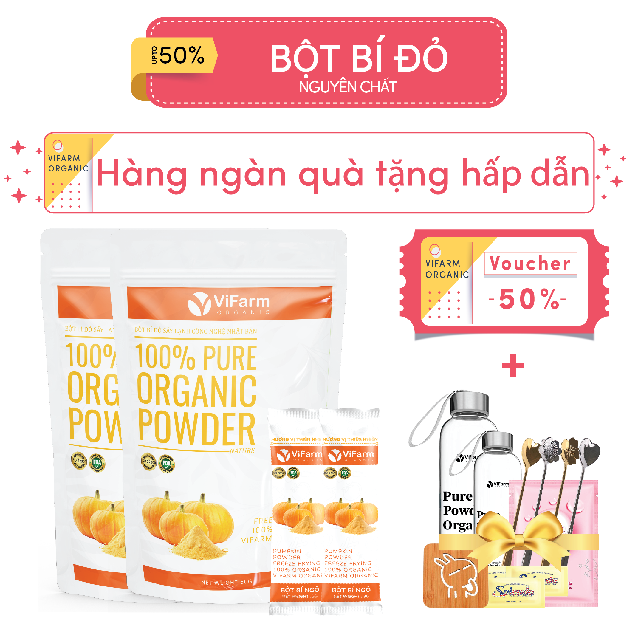 Bột bí đỏ nguyên chất vifarm 50g