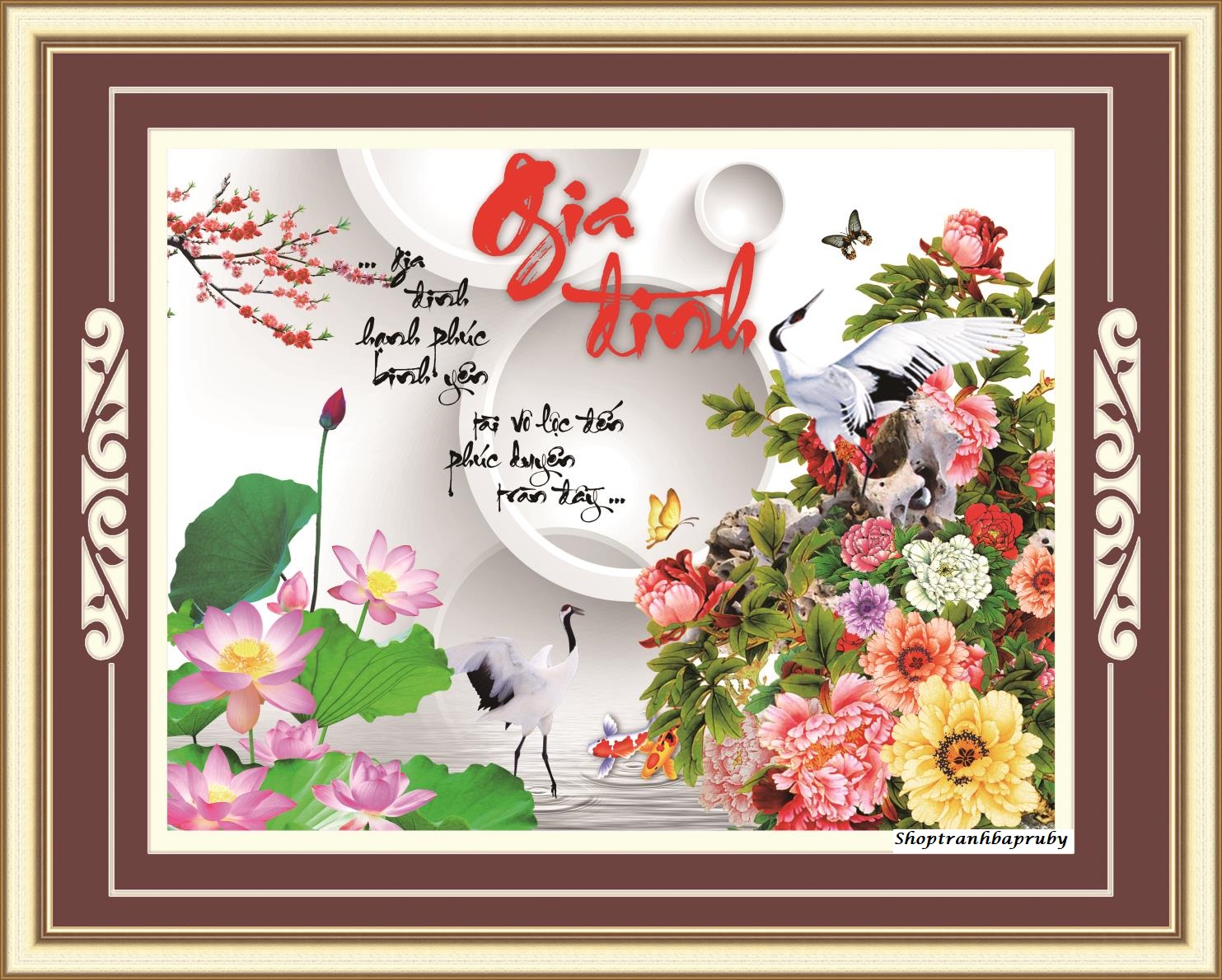 Tranh thêu gia đình hoa sen 53601 kích thước 77 x 60 cm