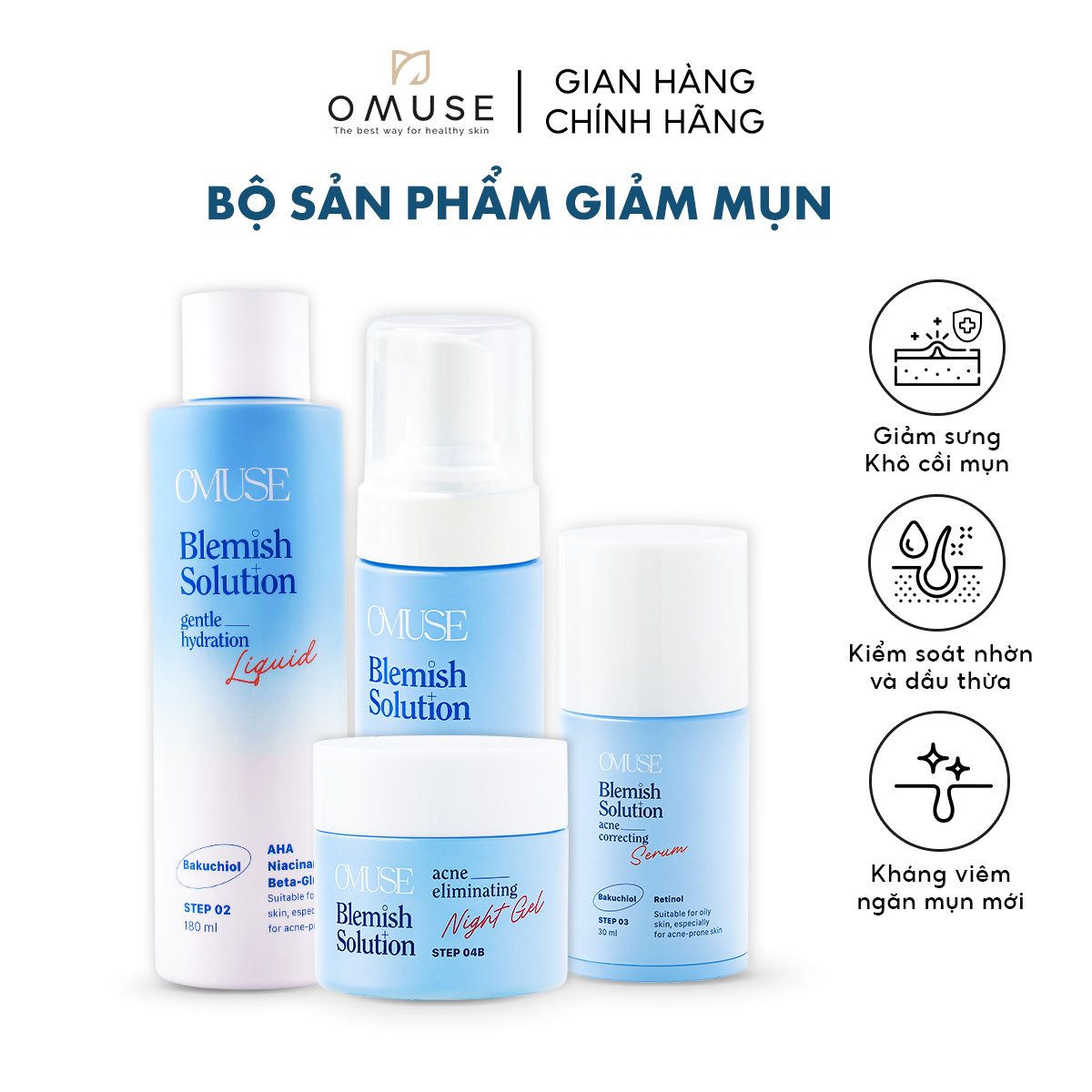 Bộ sản phẩm toàn diện dành cho da mụn OMUSE Blemish Solution Acne Correcting