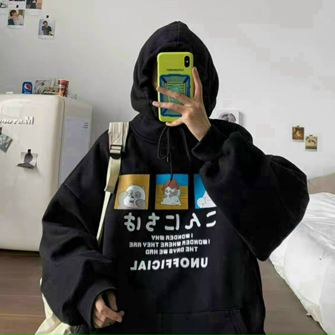 Áo hoodie in hình gấu form suông siêu cute