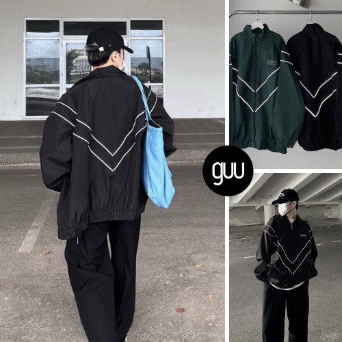 Áo khoác gió phối viền trắng Áo khoác nam nữ phản quang WZS tay dài form rộng phong cách Hàn Quốc GUU