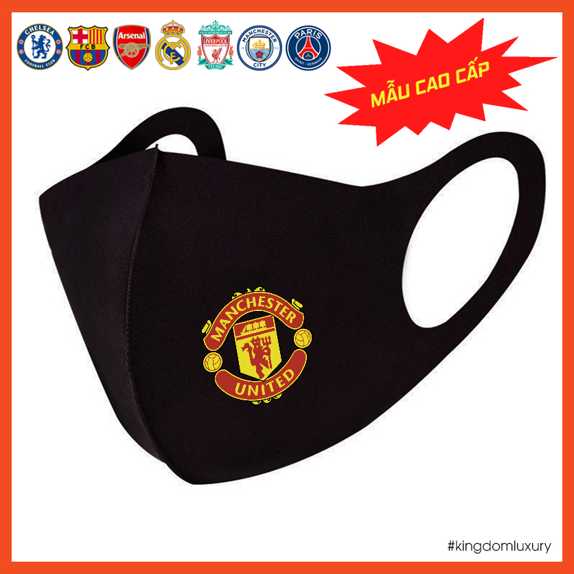 Khẩu Trang Vải Su Kháng Khuẩn Logo CLB Bóng Đá Manchester United, Chelsea, Barca, Arsenal, Liverpool, Real Madrid, Manchester City