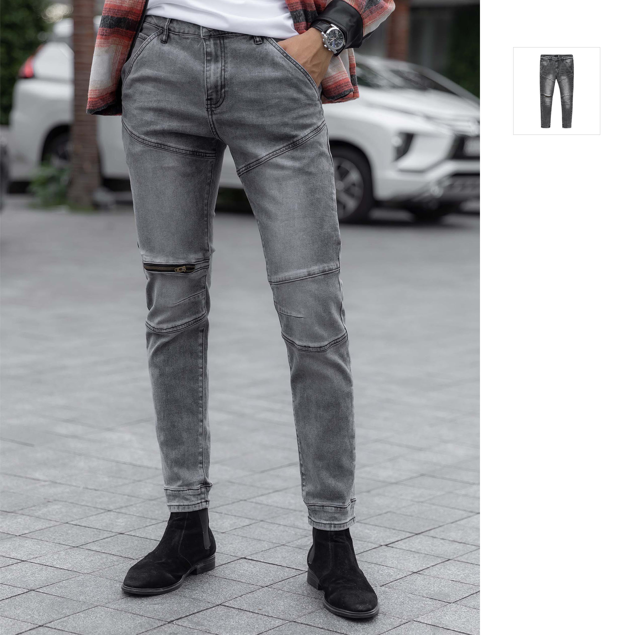 Quần jean nam skinny biker gray wash , qj004151 , somehow