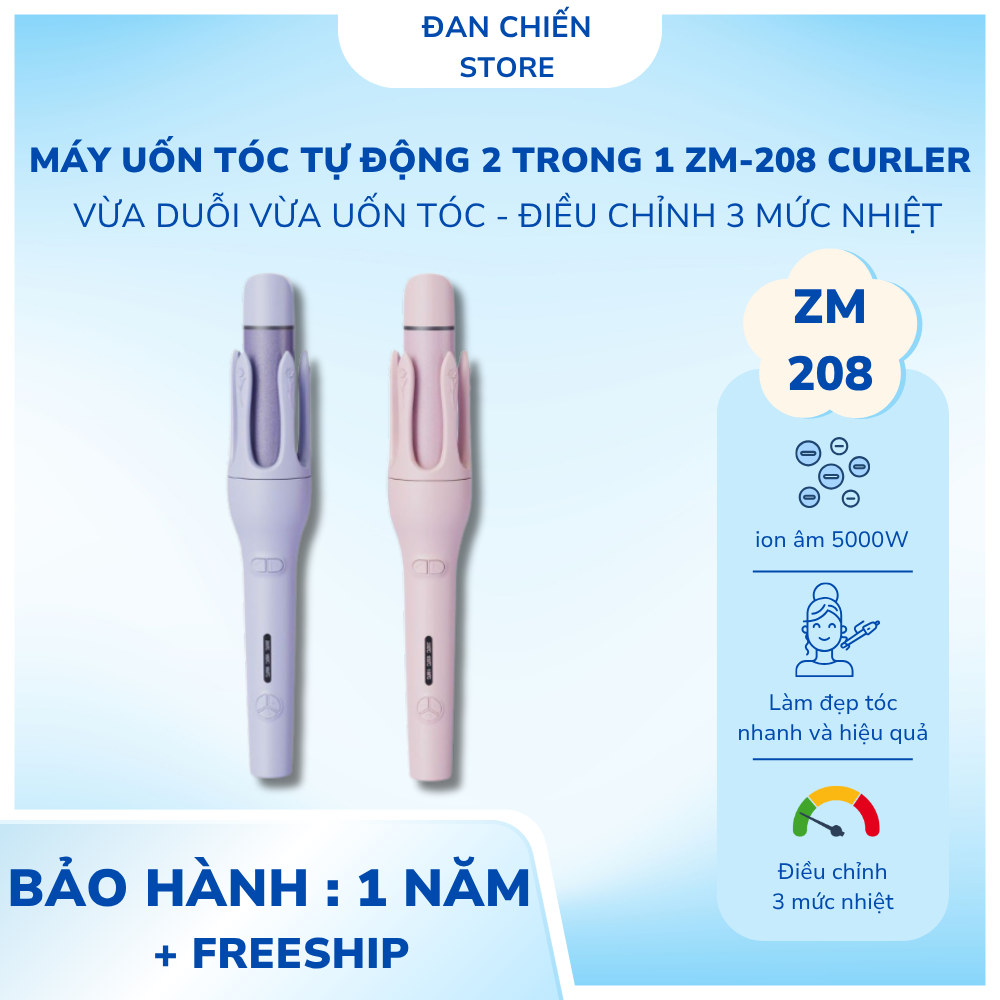 Máy uốn tóc tự động 2 trong 1 ZM-208 Curler - Vừa Uốn Xoăn, Vừa Là Thẳng Tóc, Chất Liệu Gốm Sứ Bảo Vệ Tóc