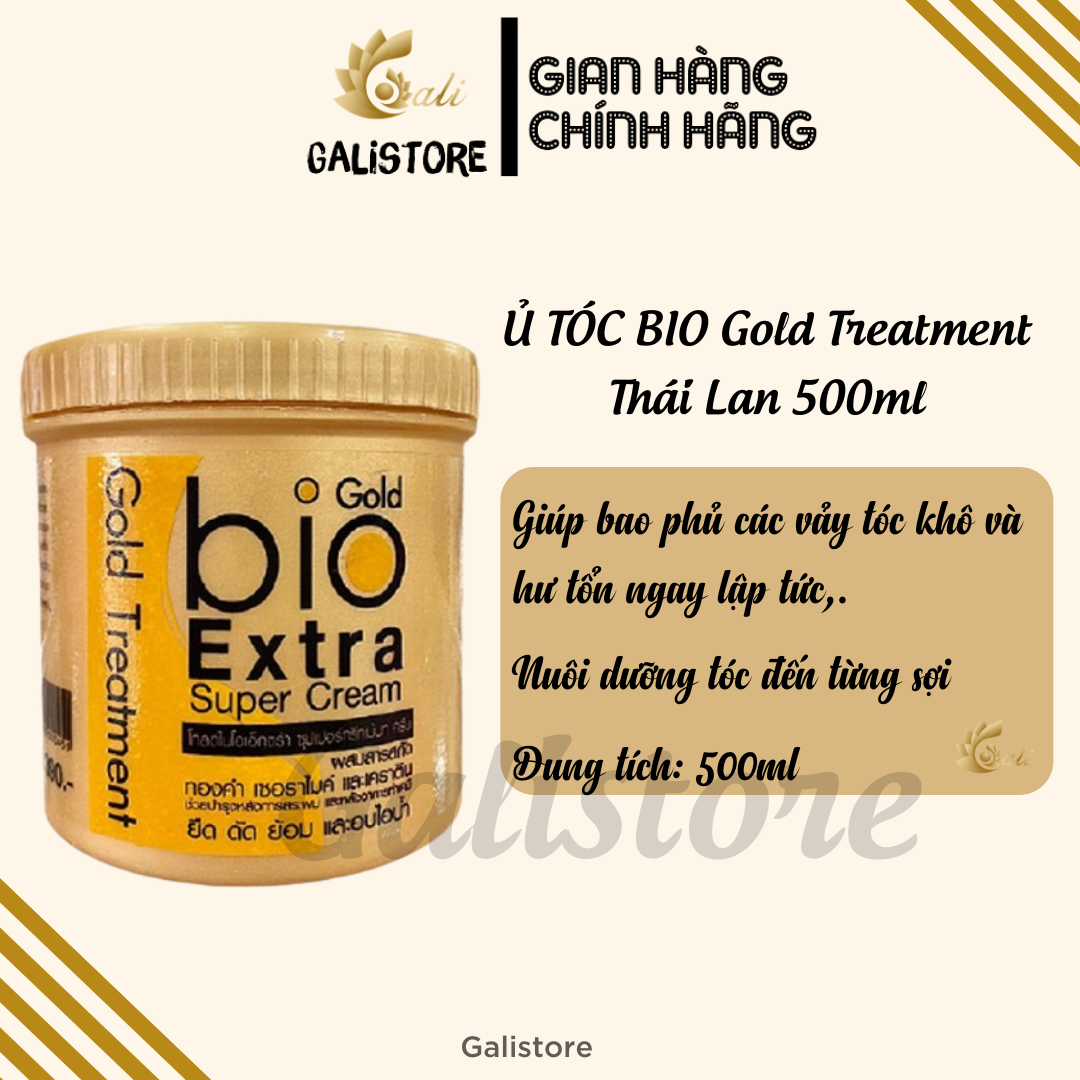 Ủ tóc BIO Gold Treatment Thái Lan 500ml, Dầu xả siêu mềm mượt phục hồi tóc hư tổn Biotin Gold - Galistore