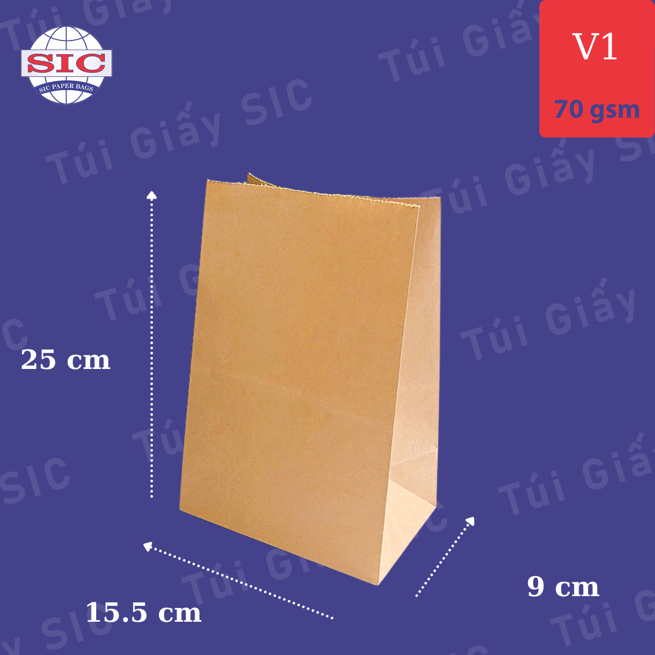 Túi giấy kraft v1: 15.5x9x25 không quai