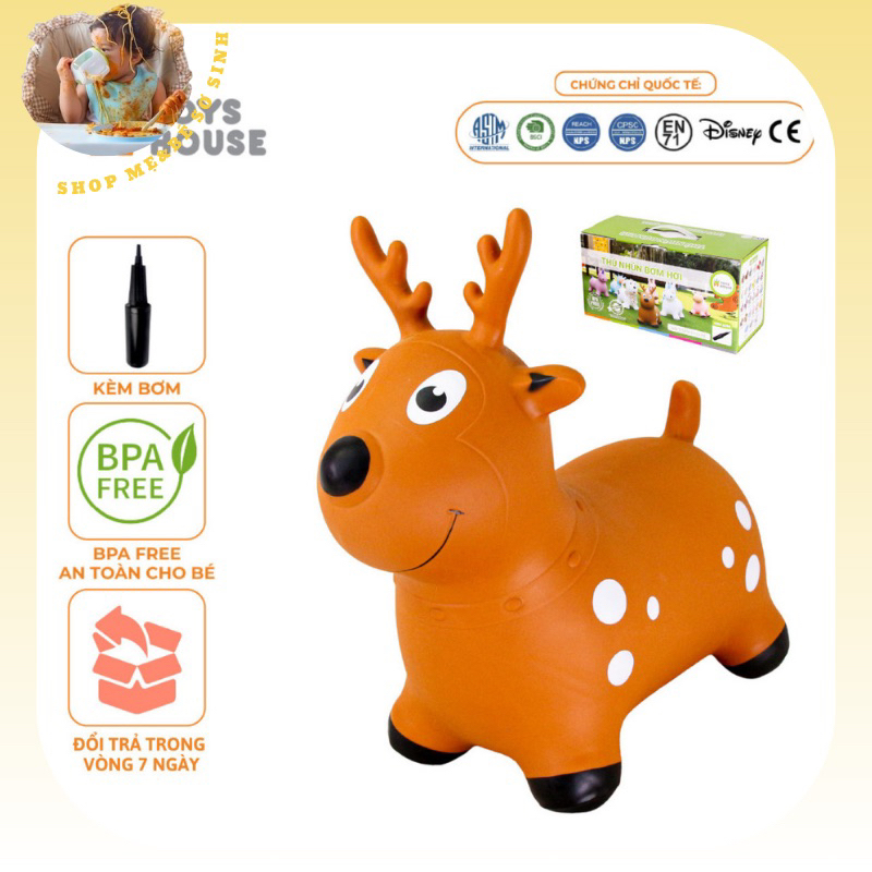 Thú nhún cho bé, thú nhún bơm hơi hình hươu Toyshouse - Đồ chơi vận động cho bé từ 8 tháng