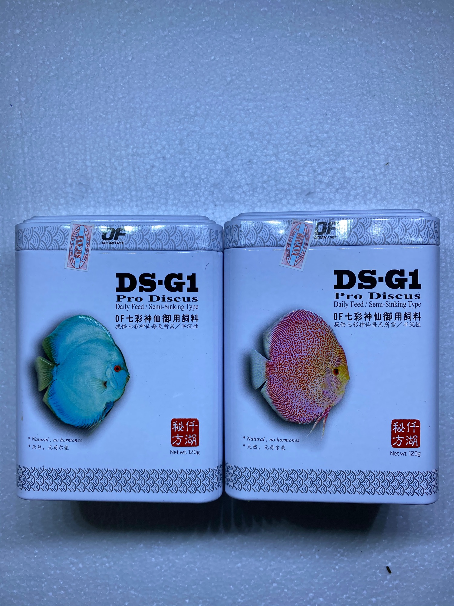 Thức  ăn cho cá dĩa hộp thiếc Cao Cấp OF Pro Discus DS-G1 120g | Thức ăn giúp tăng màu sắc không gây đục nước